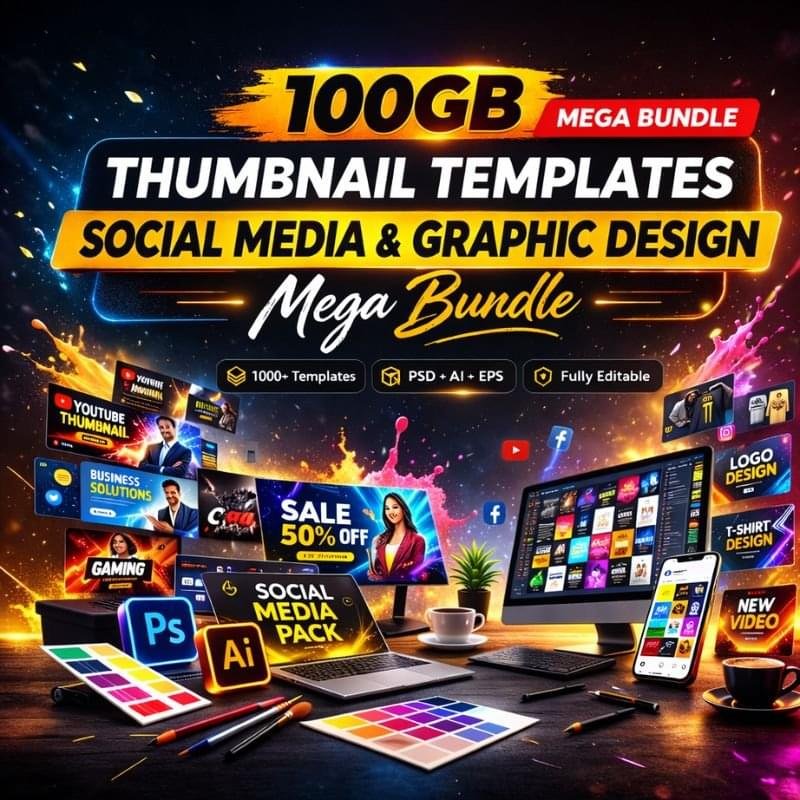100GB Thumbnail Templates, Social Media & Graphic Mega Bundle